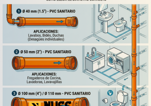 diámetros de tubería sanitaria PVC