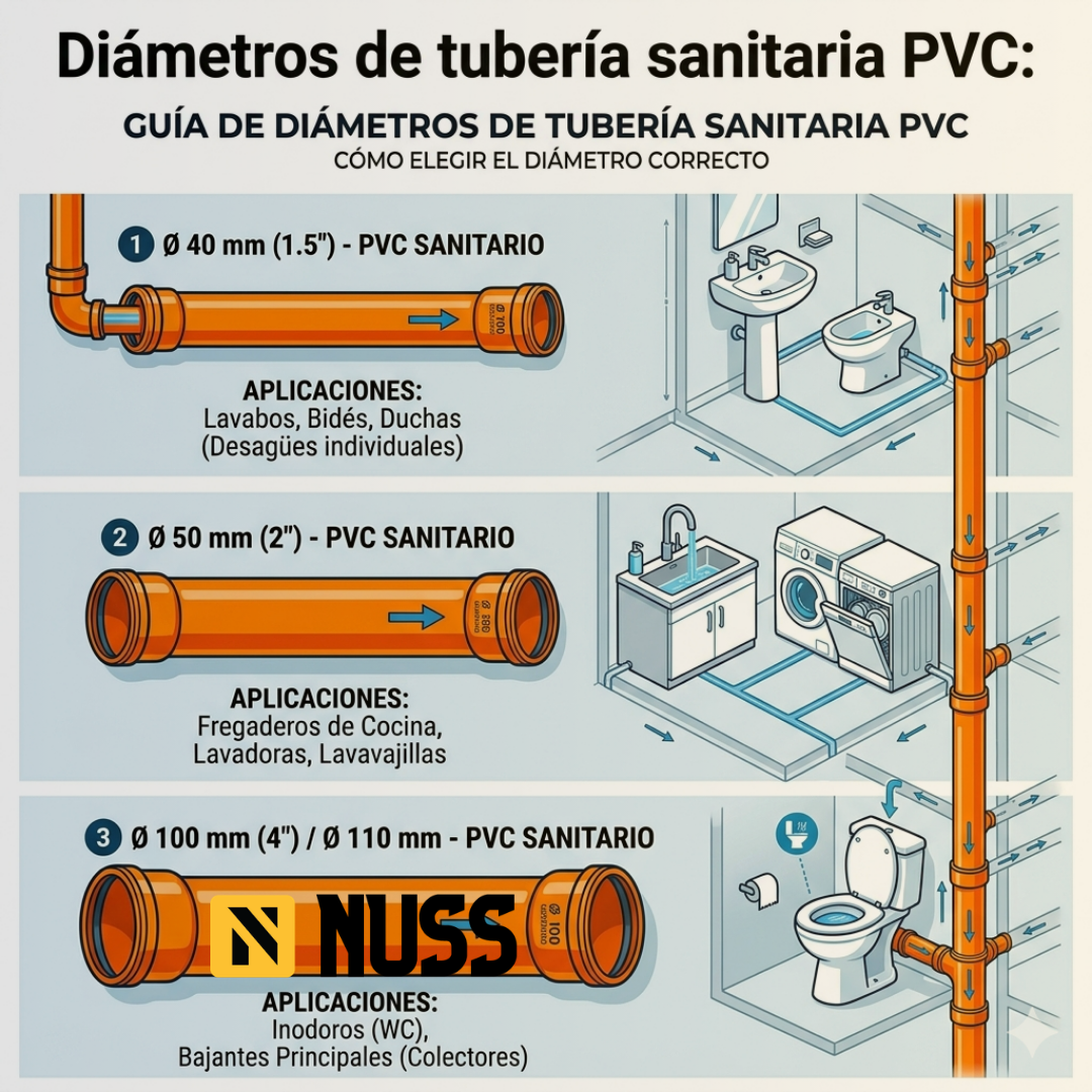 diámetros de tubería sanitaria PVC