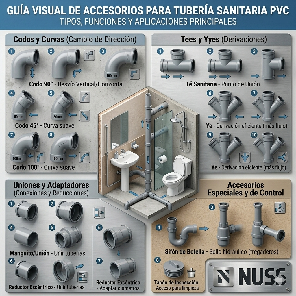 accesorios para tubería sanitaria PVC